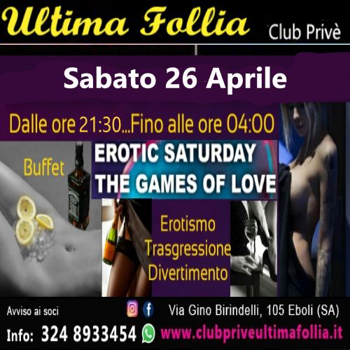 Sabato 26 Aprile: Erotic Saturday