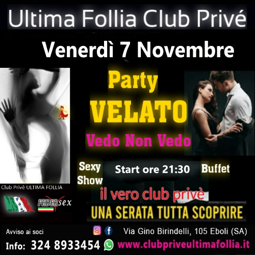 😈 Venerdì 7 Novembre – Party Velato (Vedo non Vedo) 😈